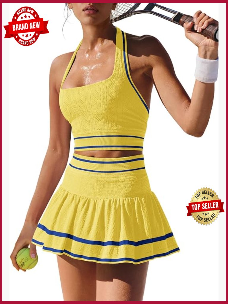 Womens 2 Piece Tennis Skirt Set Pickleball Golf Outfit With Built-In Shorts